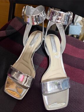 Franco Sarto Metallic Silver Ankle-Strap Heels